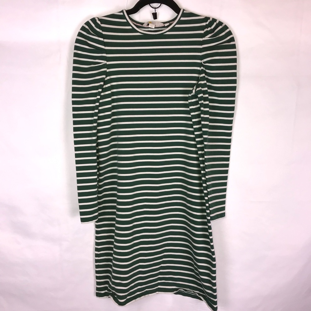 Boden Green and White Striped Long Sleeve Dress